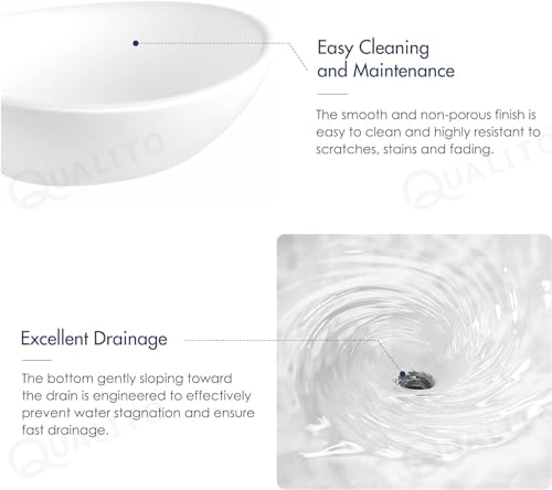 Image of QUALITO White Table Top Wash Basin for Bathroom, Living Room, Hall, Dinning Room | Countertop /Over Counter Ceramic Vessel Sink /Basin | Glossy Finish Table Top Wash Basin (White,16x14x6.5 Inch)