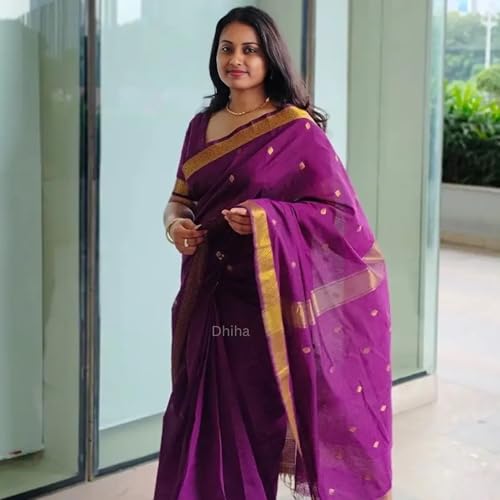 Image of Original Maheswari Cotton Silk Saree for Women | Kanjivaram Pure Silk Cotton Sari with Blouse | Zari Work | Tassels | Handloom Weave