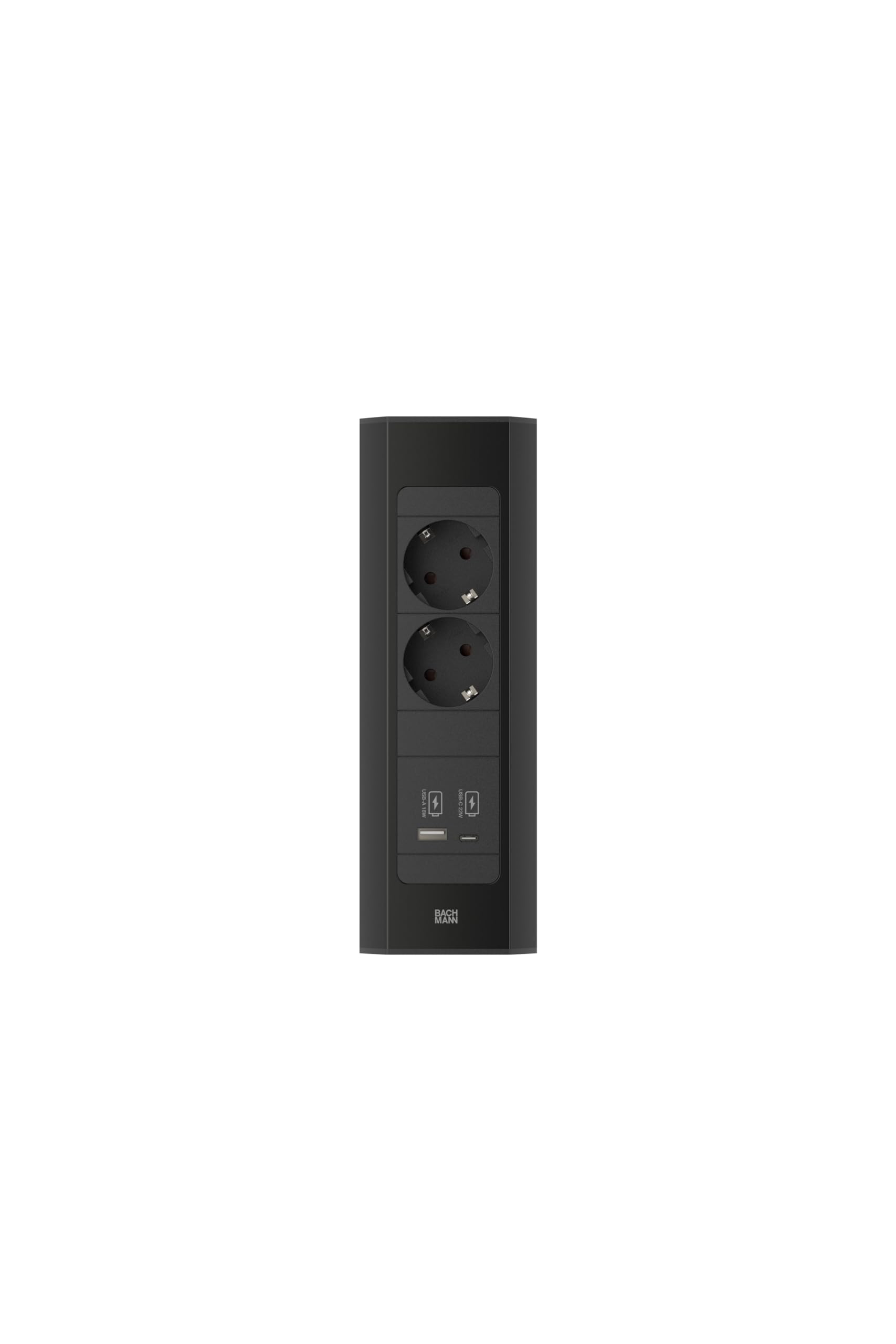 Bachmann Multiprise d'angle Casia 2, 2 Prises avec USB-A et USB-C, câble de 2m, Montage Mural ou en Angle dans la Cuisine et au Bureau, Noir (avec revêtement Anti-Traces de Doigts)