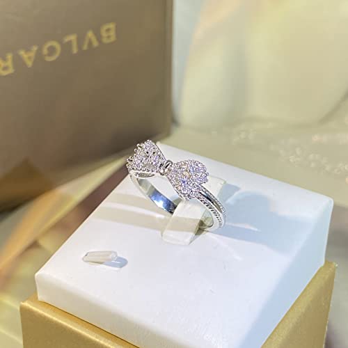 tenghong2021 Classic Bow Forever Love Knot Promise Rings Elegant Bowkont Statement Wedding Band Cubic Zirconia Bow Ring Cute Round Engagement Ring4