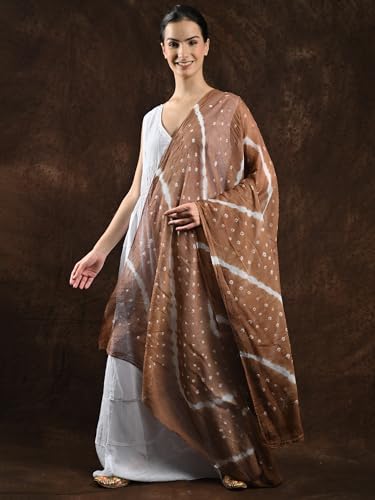 Pure Cotton Bandhani Leheria Tie-Dye Dupatta/Chunni For Women's and Girls from Gujarat Carob Brown For Summer2