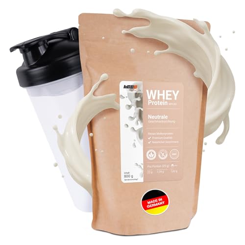 hCGC Whey Protein Pulver Neutral Starter-Set + Shaker - WPC 80, 800g reines & natürliches Molkenprotein Pulver - hoher Proteingehalt, ohne Süßstoffe &Zusätze - für Muskelaufbau, Diät & Stoffwechselkur