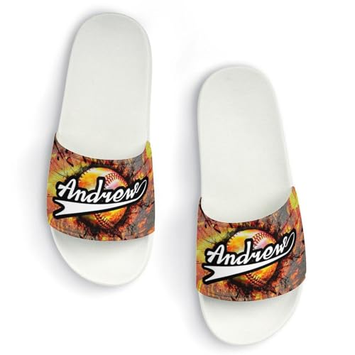 Custom Sports Slides Personalized Slippers - Baseball Sandals Quick Drying Softball Slippers Indoor Outdoor,Gifts for Men Youth Boy (White,Style 49)