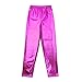 TAIKMD Girls Kids Shiny Metallic Dance Fashion Leggings Tights Loose Fit for Modern Hip Hop Street Dancewear (Rose Red, 7-8)