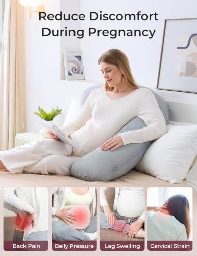Image of Momcozy J Shaped Cooling Pregnancy Pillow, Maternity Pillow for Sleeping