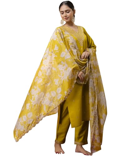 Image of VredeVogel Kurta Set with Dupatta | Embroidered Viscose Rayon Kurta Pant Set for Women | Women's Ethnic Casual Kurti Set