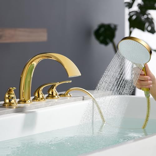 Robinet cascade gold brossé pour baignoire avec sa douchette chic - 6