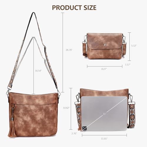 Image of 2PCS /Set Crossbody Bags for Women,Vegan Leather Hobo Purse Wallet For Women Set,Shoulder Bags With 2 Adjustable Strap
