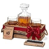 MIXOLOGY & CRAFT Whiskey Decanter Set – 10oz Crystal Whiskey Glasses, Wood Stand & 6 Granite Whiskey Stones | Premium Rocks Glasses Barware Gift for Any Occasion