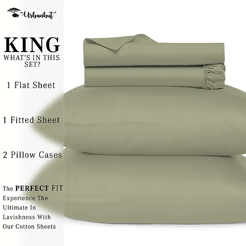 URBANHUT 800 Thread Count King Size Sheets Egyptian Cotton, Long Staple Sheets, Soft & Breathable, 4 Pc Bed Sheet Sets for King Size, Sateen Weave Luxury Hotel Sheets Fits 16" Deep Pocket - Sage