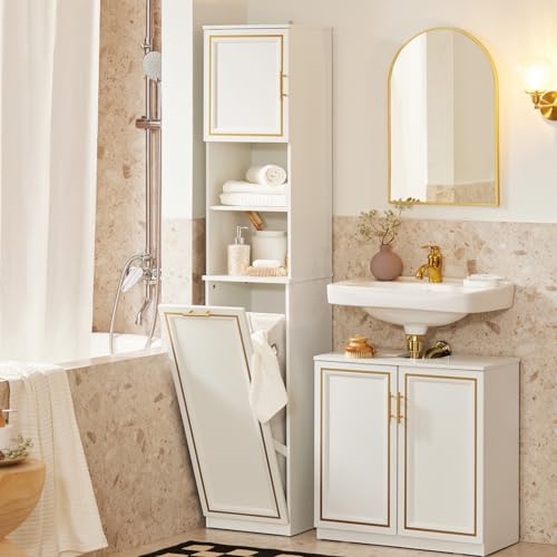 Tilt-Out Laundry Hamper Cabinet with Basket - White