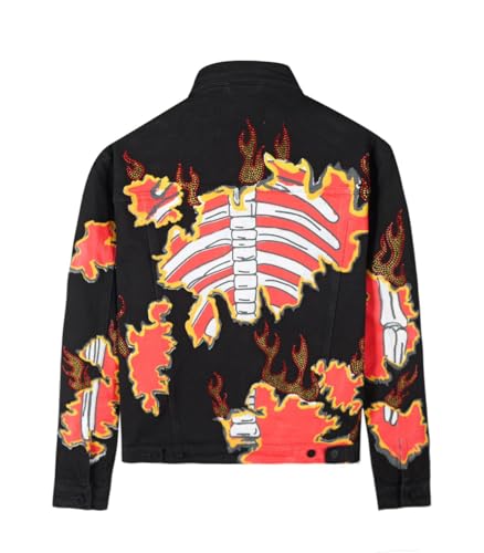 Image of SHION7 Men's Denim Jacket, Slim Fit Streetwear Jean Jackets For Men, Fashionable Embellished Rhinestone Jeans Coat