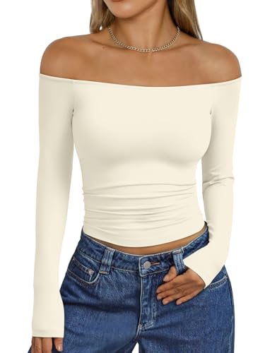 Trendy Queen Womens Long Sleeve Off The Shoulder Tops Going
