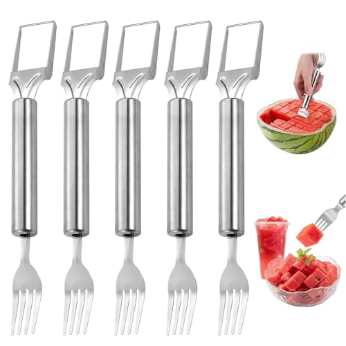 GXGM 5 Pièces 2-en-1 Coupe Melon,Double Tête Coupe Pasteque et Melon,Acier Inoxydable Coupe-Fourchette, Couteau à Melon,Pour la Maison, la Cuisine,Les...