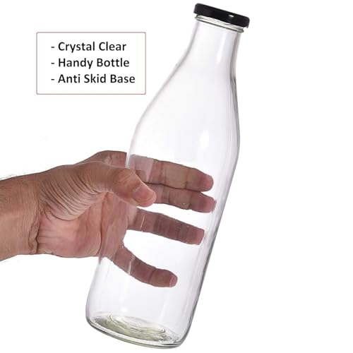 Image of Glassbunny 1000 ml Each Glass milk bottle, with black metal Lid for Milk, Smoothie, Juices Reusable Suitable For Fridge Storage BPA-Free & Eco-Friendly Pack of 1