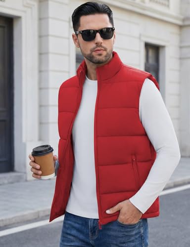 Image of WHN Men's Casual Puffer Vest Lightweight Full Zip Up Work Sleeveless Jacket Stand Collar Outerwear with 3 Pockets