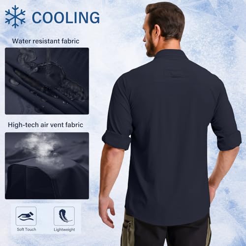 Men's Long Sleeve Hiking Fishing Shirts UPF 50+ Sun Protection Quick Dry Shirts Outdoor Travel Safari Camping3