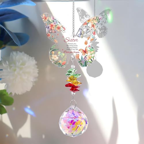 Crystal Sunshine Catcher Sister Birthday Gifts Butterfly Pendant Best Friendship Crystal Gift for Women Sister Friends Unique Bestie Gift