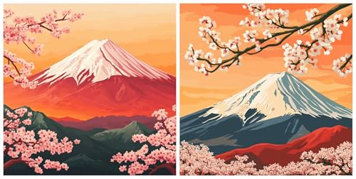 Diamond Painting Japon Lot de 2 : Kit Broderie Diamant 5D Mont Fuji 60x60 cm S-360