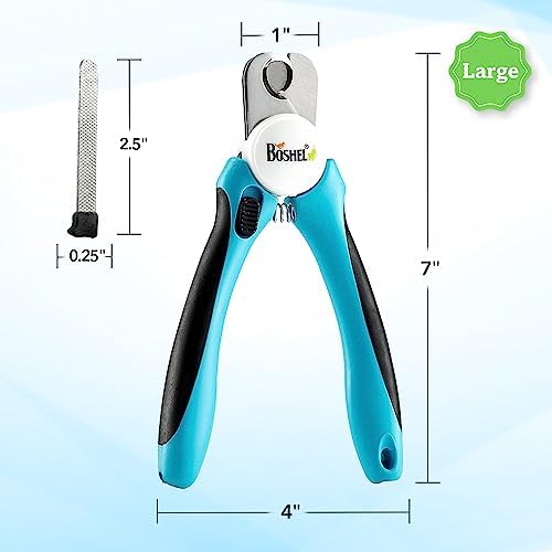 BOSHEL Dog Nail Clippers – Dog Nail Trimmers for Large Dog with Quick Sensor – Pet Nail Clippers for Dogs – Heavy Duty Pet Nail Trimmer with Safety Guard & Dog Nail File Safe at Home Grooming