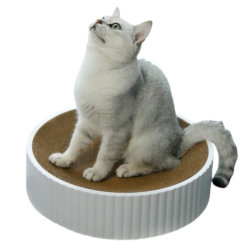 猫 爪研ぎ 段ボール 浅い木目調 円形 爪とぎ 猫 つめとぎ ソファ 高密度 耐久性 ストレス発散 ホワイト 31cm