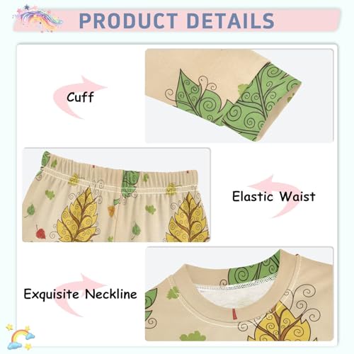 Pajama Sets Long Sleeve Autumn Leaves Funny Soft Comfy Sleepwear 2 Piece PJS 3-8T4