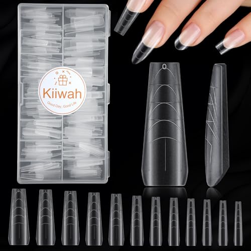 Kiiwah 270 Pièces Faux Ongles Transparente Capsules Ongles Cercueil, 12 Tailles Stiletto Demi Capsule Americaine Ongle pour Salons Nail Art