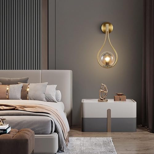 Image of KCO Lighting Brushed Brass Gold Smoke Glass Teardrop Wall Sconce Hardwired | E26 Bulb Included, Indoor Bathroom Vanity Light Mid Century Modern Wall Light for Bedroom Bedside Kitchen Hallway Stairway