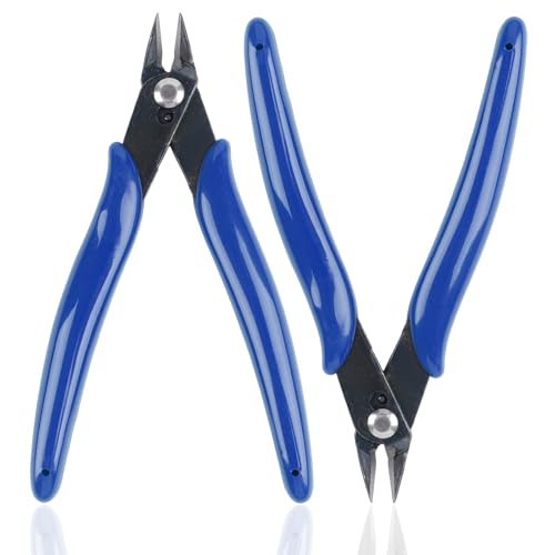 2 Pack Micro Wire Cutters, 5 Inches Flush Cutters Pliers, Diagonal Side Cutters Nippers, Zip Tie Sprue Cutter for Electronics, Plastic Models, Jewelry (Blue)