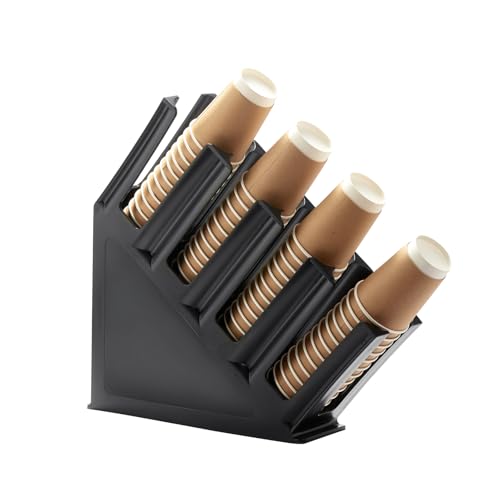 Image of CURTA Paper Cup and Lid Holder, Disposable Paper Cup Dispenser 4 Compartment Coffee Cup and Lid Storage Organizer Holder for Countertop Coffee Station Bar Restaurant Breakroom