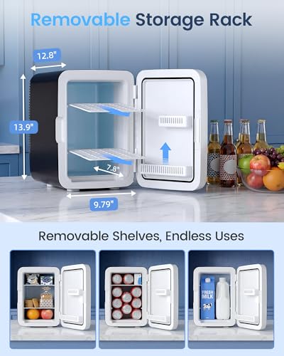 Image of Electactic 10L Compact Mini Fridge, Portable Small Refrigerator, Small Cosmetics Cooler, 2.6 Gal Mini Fridge with AC /DC Adapters for Beverage, Food, Makeup, Bedroom, Office, Dorm, Classic Black