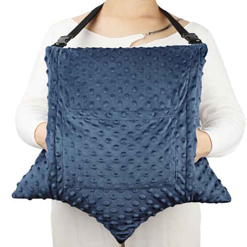 Heal n Hope Heart Surgery Pillow with Secure Straps Hands Free for After Open Heart Surgery Bypass Patient Coughing Recovery Must Haves Gifts Minky Dot Denim Blue