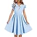 Girls A-Line Flutter Sleeve Swing Dress, Cute Collared Summer Casual Tiered Flowy Party Beach Dresses for 3-13 Years