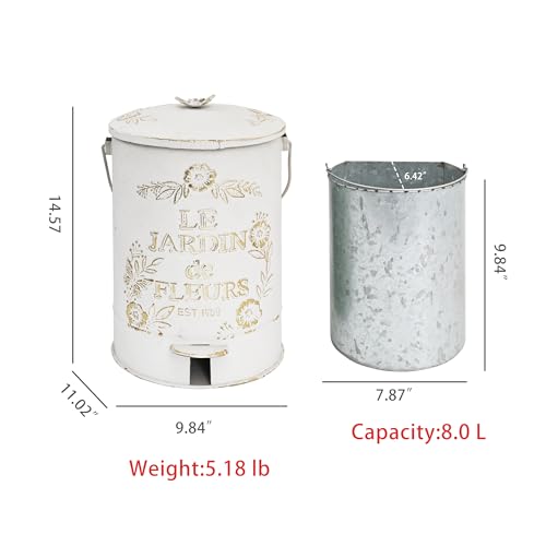 Caneca de basura metálica blanca con tapa y pedal 8 litros miniatura 2