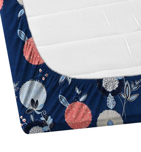 Image of DECORUM Glace Cotton Fitted 1 Bedsheet King Size (72 inchx78 inch) | All Around Elastic | Cotton Feel | 2 Pillow Covers (17 inchx27 inch) | Fits Up to 8 inch Mattress | 200-220 TC | Printed Double Bed Sheet Set