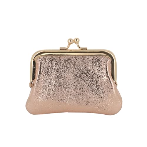 Petit Porte-Monnaie Cuir Véritable Irisé Femme - Fermoir Clic Clac en Métal - Compartiments Spacieux - Pratique Polyvalent - Or Rose