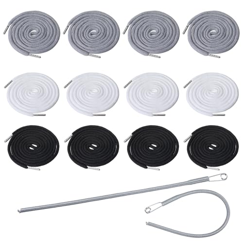 Larrel 12 Stück Kordel für Jogginghose, 150 cm Kordelfür Hoodie mit Durchziehnadel Ersatz Kordelzug Baumwolle Kordelzug für Hosen Kordel, Kordelzugs Jogginghose, Kapuzenpullover Grau, Schwarz, Weiß