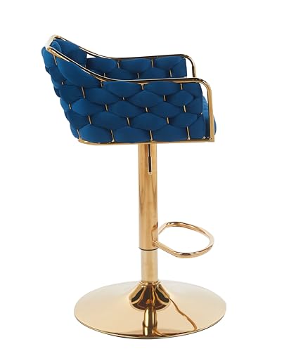 Image of Creative Swivel Bar Stool with Golden Plated Base Contemporary Blue Fabric Bar Stool with Gold Frame Suitable for Kitchen, Dining Area (Pack of 2)