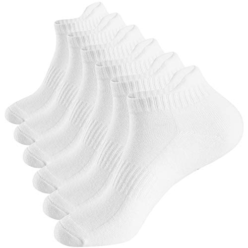 WANDER Athletic Ankle Socks for Men Women 6 Pairs Low Cut Running Socks Sport Tab Socks Cushion White 7-10
