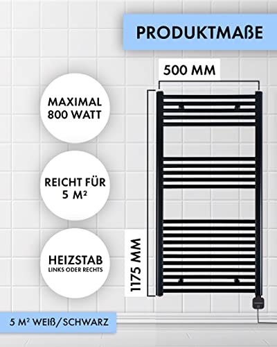 anapont elektrischer Badheizkörper 1175x500 - weiß gerade - Timer-Funktion - Handtuchheizkörper - Badheizung elektrisch - Handtuchheizung - Made in Germany