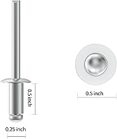 Vista 5 de (65Pcs) 1/4" x 1/2" Remaches Ciegos de Aluminio, 6.3 x 12mm Remaches Pop, Remaches para Metal, Plata-(VG10113)