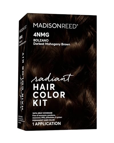 Madison Reed Radiant Hair Color Kit | 4NMG Darkest Chocolate Brown with Warm Mahogany Tones (Bolzano) for 100% Gray Hair Coverage | Dimensional Permanent Hair Dye | PPD-Free & Ammonia-Free | 1 Pack
