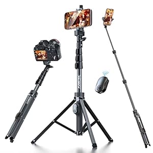 Fugetek 51″ Professional Selfie Stick Tripod, 100% All Aluminum Stick & Legs, Lightweight, Detachable Bluetooth Remote, Portable All in One, Compatible with iPhone & Android, Non Skid Feet, Black