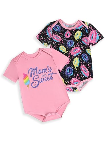 Joonberry Unisex-Baby 2-pack Cute Print Bodysuit, Soft Bamboo Rayon Boy Girl Jumpsuit Clothes, Newborn Infant Outfit Romper (Donut-Style1, 9-12M)
