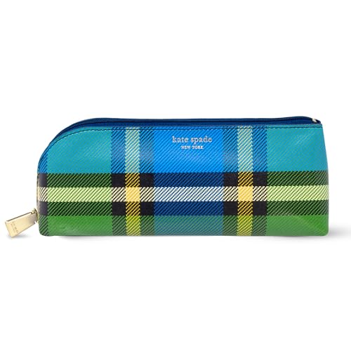 Image of kate spade new york Pen and Pencil Case with Office Supplies, Zip Pouch Includes 2 Pencils, Sharpener, Eraser, and Ruler, Grand Plaid Duo
