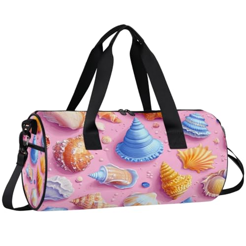 Colorful Sea Shells Round Barrel Sports Fitness Bag, Travel Luggage Bag, Reusable Handbag, Suitable For Men and Women