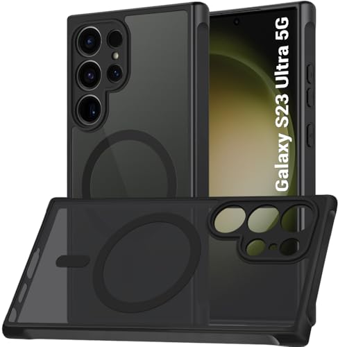 Image of TheGiftKart Hybrid Matte Frosted Translucent Back Cover Case for Samsung Galaxy S23 Ultra 5G Compatible with MagSafe | ShockProof Design | Camera Protection Module | Hard Cover (PC & TPU, Frost Black)