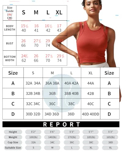 Image of RUNNING GIRL Sports Bras for Women High Impact Seamless Ribbed Longline High Neck Workout Crop Tank Tops Padded(BX3036Red,S)
