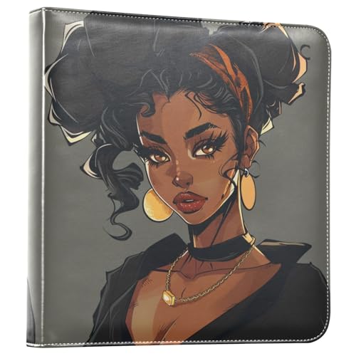 JIPONI Black Woman Large Photo Album, DIY Leather Cover Scrapbook Albums for 4x6 5x7 6x8 Pictures, Self Adhesive Memory Book for Wedding, Baby, Family