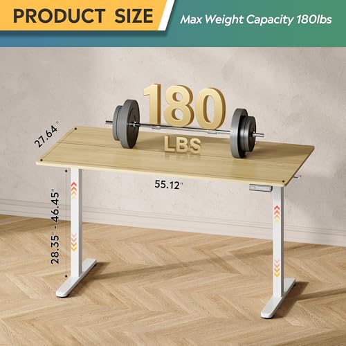 DEVAISE 55 x 28 Inches Electric Standing Desk, Adjustable Height Stand up Desk, Ergonomic Sit to Stand Desk with 3 Memory Preset, Adjustable Computer Desk for Home Office (Maple)